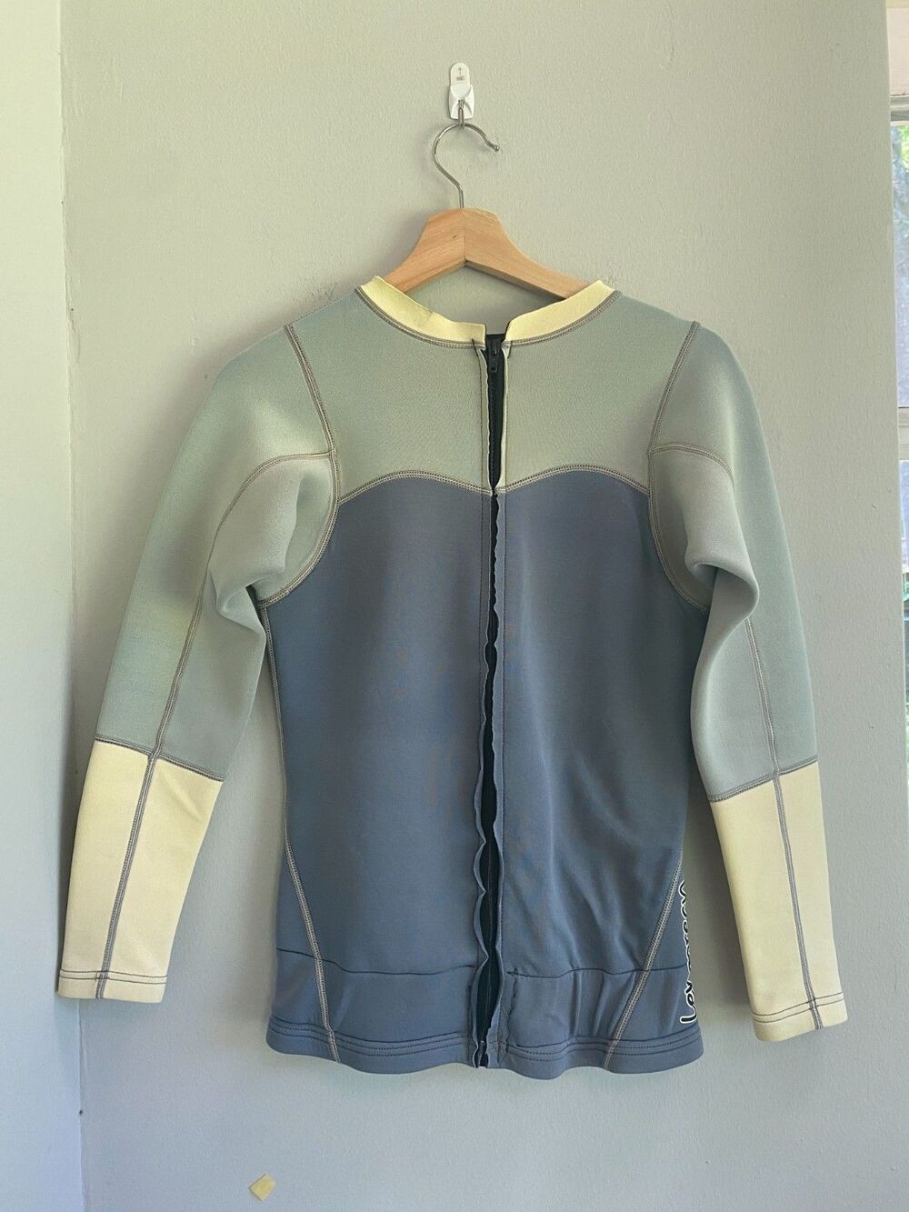 Lemorecn Neoprene Wet Suit Jacket Top Women Sz 6 Full Zip Mint Green Yellow Gray